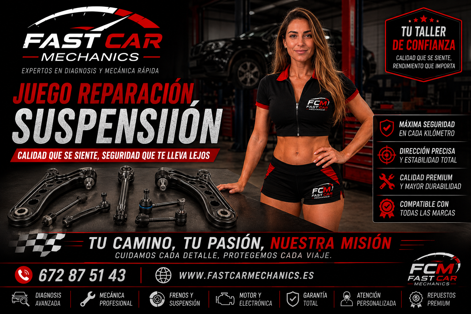 Banner promocional de suspensión automotriz